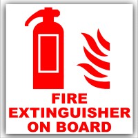 1 x Fire Extinguisher On Board-Red on White-Vehicle,Car,Bus,Taxi,Minicab,Minibus Sticker-Warning Self Adhesive Vinyl Sign